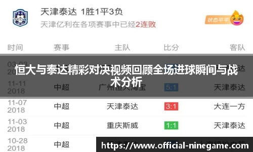 恒大与泰达精彩对决视频回顾全场进球瞬间与战术分析